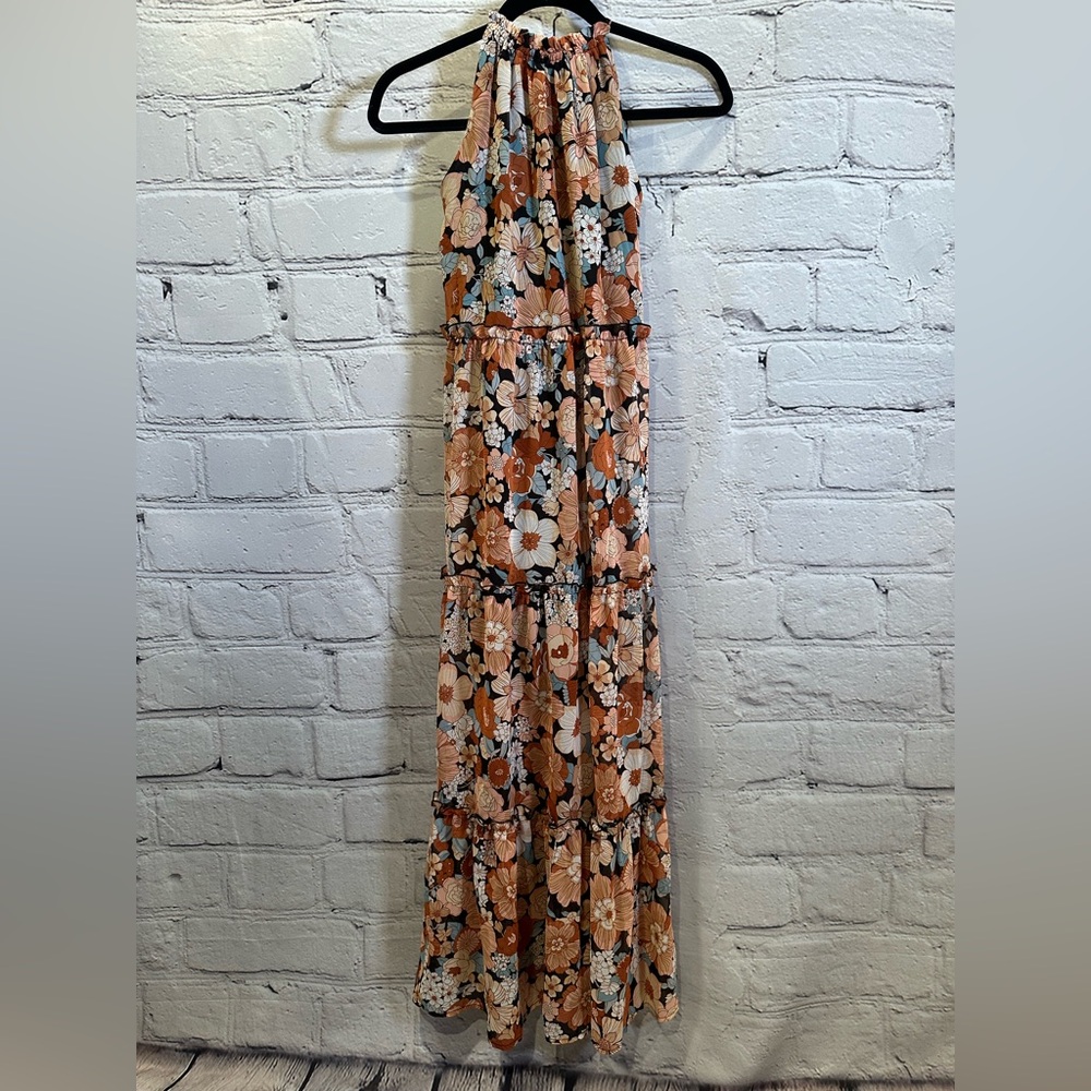 Inspired Hearts Boho Brown and Blue Halter Maxi Sundress